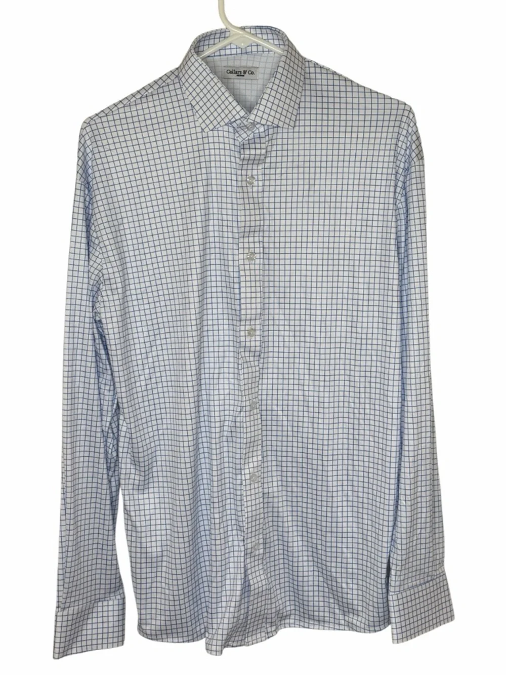 NWOT Collars & Co Thin Blue Check Quattro Flex Semi-Spread Collar Shirt Medium - Picture 4 of 8